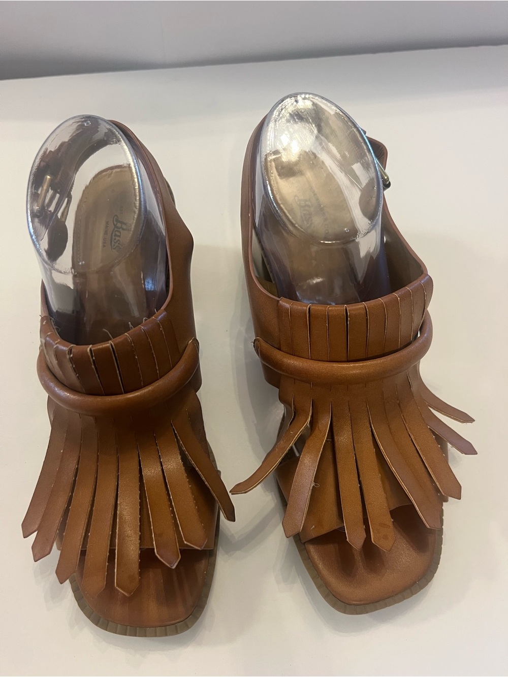 Fringed Leather Slide Mules in Brown